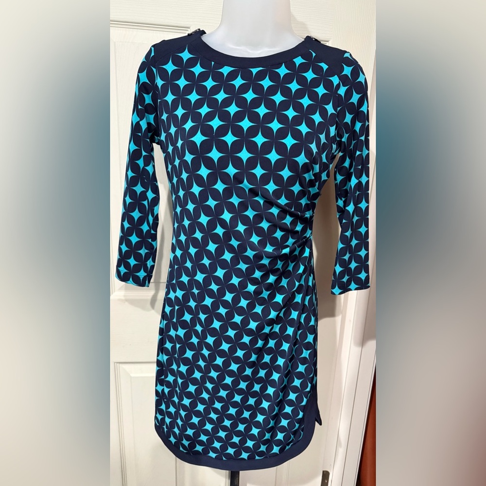 Donna Morgan Navy and Teal Print Dress